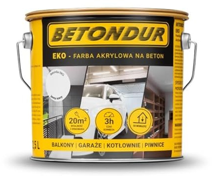 Betondur EKO – Vernice Ecologica per Cemento 2,5L – Grigio Chiaro – Rivestimento Acrilico Protettivo per Interni ed Esterni – Resistente agli Agenti Atmosferici e all’Abrasione – Antipolvere