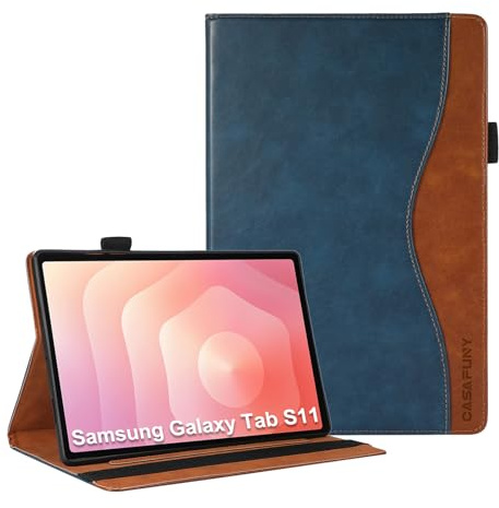 CASAFUNY Skyddsfodral för Samsung Galaxy Tab S11 2025 11 tum SM-X730 / SM-X736, PU Läder Tablettskydd med S Pen-hållare Dokumentfickor för Samsung Galaxy Tab S11, Blå