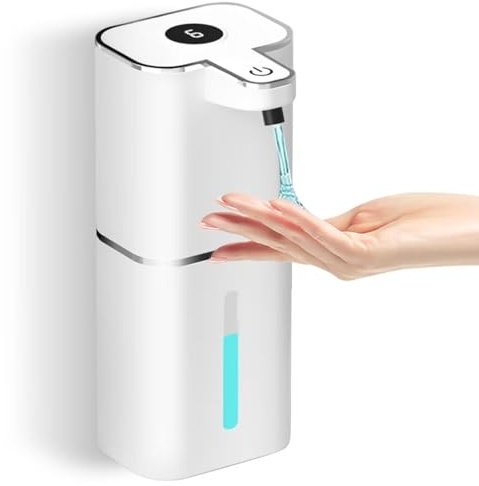 400ML Dispenser Sapone Automatico con Sensore con 2 ganci e cavo USB, 6 Livelli Regolabili Dispenser Sapone Bagno a Muro Bianco, IPX5 Impermeabile per Cucine, Bagno, Hotel, Ufficio, Servizi Iigienici