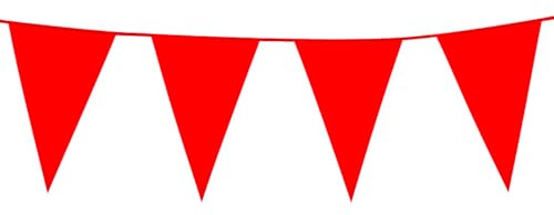 Ghirlanda di bandierine rosse in plastica, 10 m, grandi bandierine da 20 x 30 cm, resistente alle intemperie, per interni ed esterni, antistrappo e riutilizzabile, decorazione per feste di compleanno
