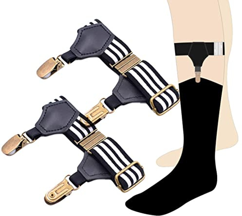 SupSuspen Sock Garters for Men 2PCS Adjustable Sock Suspenders Holders Metal Anti-Slip Clips