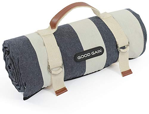 Picnic Blanket Waterproof,Beach Blanket Portable with Carry Strap Outdoor Camping Party, Large Foldable Sand Proof Blanket for Wet Grass Hiking or Kids Playground XL Picnic Mat (Wide Stripe)