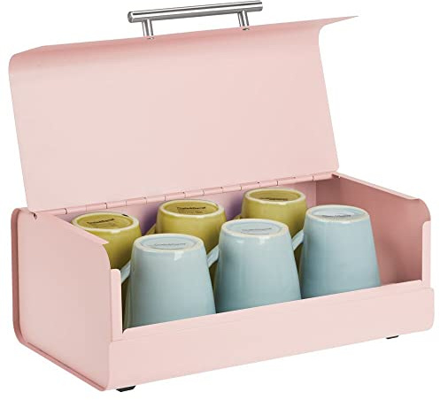 mDesign Vintage Brotkasten - Rosa, Metall, Robust, Rostschutz, Deckel, Brot, Gebäck, Kuchen, Aufbewahrung, Küche, Pantry