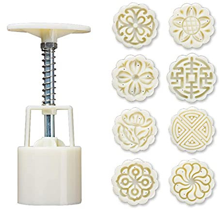 LEAMALLS 9 Pezzi Mooncake Stampa Formine per Biscotti Timbro Presse Muffin e Cupcake con Fiore timbri Fai da Te Utensili da Forno Pasticceria Fondente Decorazione Modellare Attrezzi