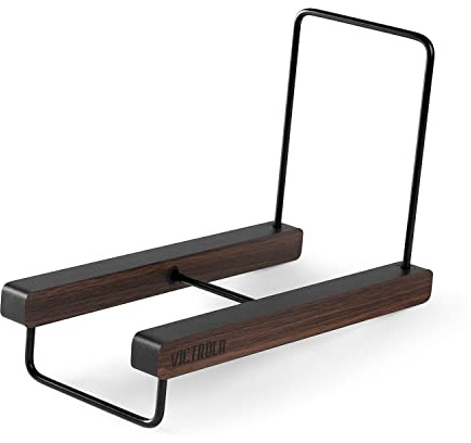 Victrola 'The Stand' - Table Top Vinyl Records and Album Holder & Organizer, Espresso Wood Finish with Smart Black Metal Accents, Elegant and Stylist Looks, Holds Over 25 Albums