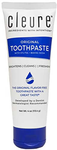 Cleure Original Natural Toothpaste - Taste-Free, Fluoride Free - Helps Whitening - With Xylitol for Fresh Breath - Natural Great Taste for Children & Adults - Mint Free (4 oz Tube)