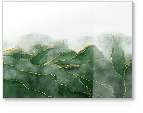 DEQORI Schneidebrett aus Glas | groß 40x30 cm | Motiv Grüner Wasserfarbverlauf | Design Schneideplatte für Küche | Frühstücksbrett antibakteriell & rutschfest | Glasplatte & Servierplatte