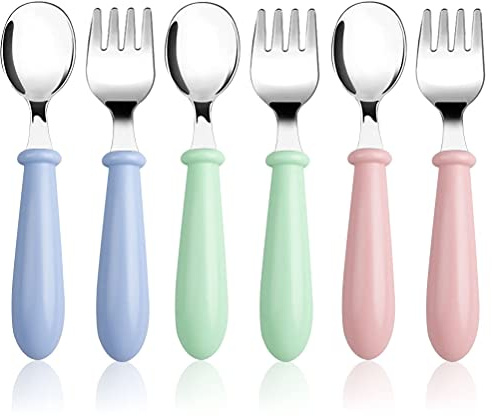 6 Piezas Tenedor Bebe, WitBicg Cubiertos Bebe, Cubiertos Infantiles Acero Inoxidable, Talheres Bebe Ayuda a Alimentar Al Bebé, Aumentar El Apetito, Entrenamiento Alimentacion (Cuchillo y Tenedor)
