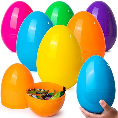 JOYIN 6 uova di Pasqua Jumbo, 17,8 cm, in plastica, grandi uova di Pasqua in diversi colori vivaci, per caccia alle uova di Pasqua, giocattoli, dolcetti da riempire