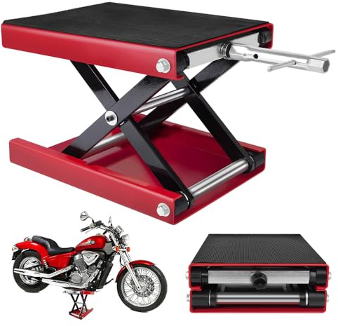 AUTOFU Motorcycle Lift Heavy Duty Motorbike Jack Stand Kickstand Table Scissor Lift Hoist with Handle, Height Adjustable Foldable 1100lbs Capacity, for Motorcycle, Motorbike Repairing