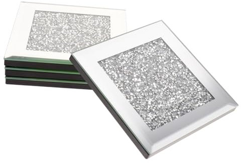 Cabilock 4piezas Posavasos De Vidrio Cuadrados con Incrustaciones De Diamante para Té y Bebidas De Diseño Moderno y Elegante para Hogar Bar y Restaurante