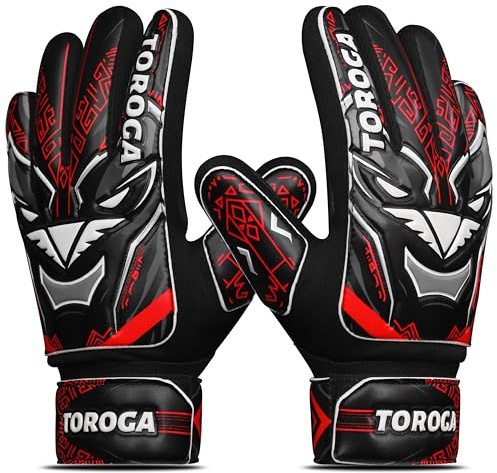TOROGA Football Goalkeeper Gloves For Boys, Kids Children Youth Soccer Goalie Gloves with 4mm Latex Padded Palm Protection Super Grip Palm Goalkeeping Gloves (Red, 5)