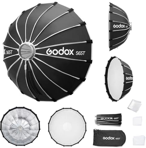 Godox S65T 65cm/25,6 Caja de luz plegable de apertura rápida, montaje Bowens y difusores extraíbles, iluminación suave portátil para estudio fotográfico, vídeo, transmisión en vivo y viajes
