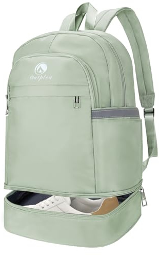Outplea 28L Reiserucksack Herren Damen, Schwimmrucksack mit Nasser Taschen, Wasserdichter Sportrucksack mit Schuhfach, Rucksack Sport für Strand Gym, Grün