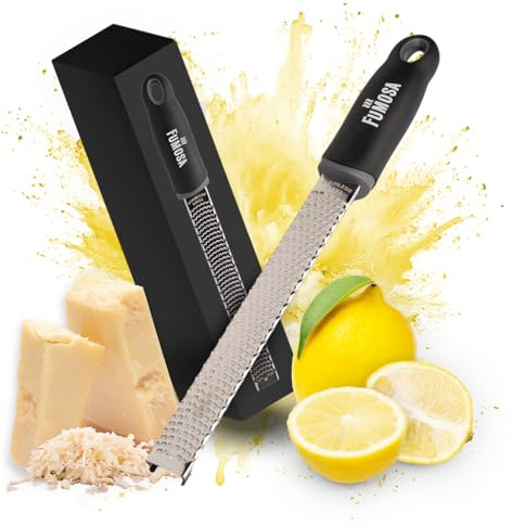 FUMOSA Cucina - Rallador para queso y parmesano, incluye patas de goma, funda protectora, mango suave, rallador de limón, rallador de jengibre
