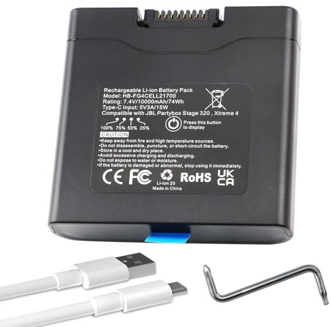 K KYUER Lautsprecher Akku für JBL PartyBox Stage 320 Xtreme 4 Akku mit Typ-C Batterie Tragbarer Bluetooth-Party-Lautsprecher 7.4V 74Wh 10000mAh Wireless Portable Bluetooth Party Speaker Battery