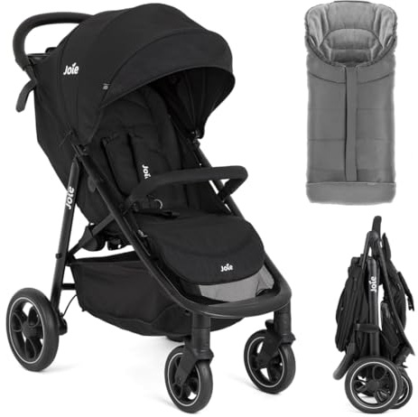 Joie Passeggino Litetrax con sacco termico | Passeggino sportivo per città e fuoristrada, sospensioni flessibili, chiusura con una mano, protezione UV 50+, ruote antiforatura - (Shale grigio scuro)