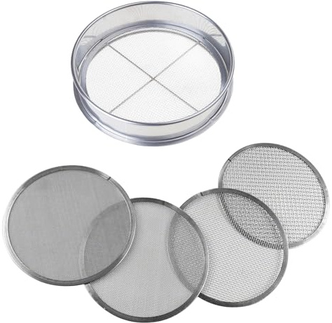 Nucelit Set di setacci per terreno da giardinaggio, in acciaio inox, diametro 20,3 cm, con 4 dimensioni di rete per un versatile filtro portatile per lo screening del suolo