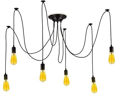 Barcellona Lampada a sospensione a LED nera sospesa Stile vintage retrò con portalampada E27 a LED a 6 bracci, per soffitto Sala da pranzo Soggiorno Cucina Sala da pranzo Bar