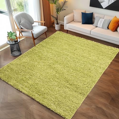 Carpettex Hochflor Teppich Läufer 60 x 110 cm Grün - Flauschiger Teppich Extra Weich und Pflegeleicht - Shaggy Teppich Modern Einfarbig Design - Teppich für Schlafzimmer, Esszimmer und Wohnzimmer