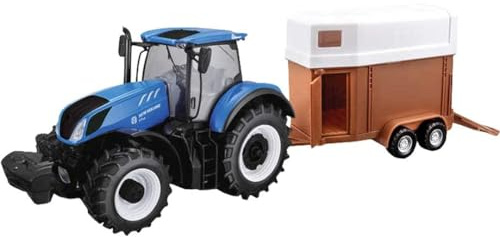 Tobar-B18-44069 Holland Tractor New Holanda T7HD 1:32 con Remolque de Caballos, Color Azul, (Bburago B18-44069)