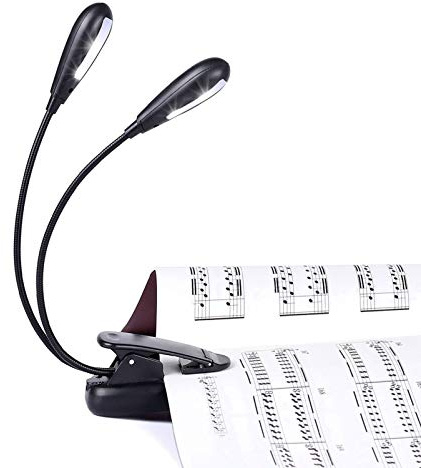 iGoober Rechargeable Music Stand Light, Clip on Reading Light, 8 LED Book Lamp, 3-Level Brightness for Eye Protection, Perfect for Piano, Orchestra, Bookworms, Craft (White & Warm, Dual Arm)