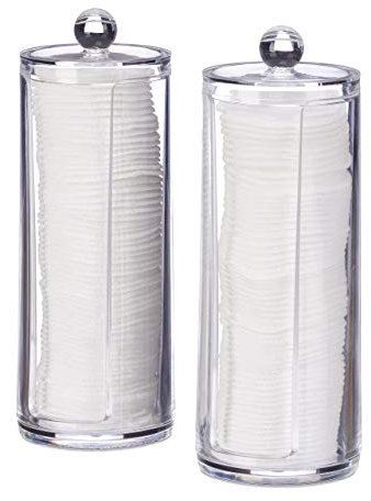 Relaxdays Wattepads Aufbewahrung, 2er Set, Wattepadspender mit Deckel, für 50 Pads pro Dose, HxD: 19x6,5 cm, transparent