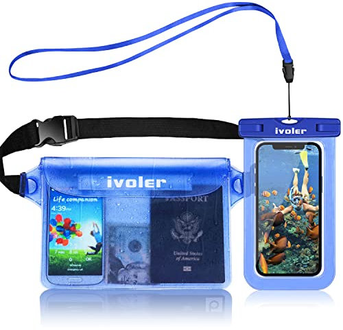 ivoler wasserdichte Tasche Beutel Bauchtasche Schutzhülle mit wasserdichte Handyhülle, Universal Strand-Tasche mit Handytasche Wasserdicht für Wassersport, Strand, Schwimmen, Bootfahren (Blau)