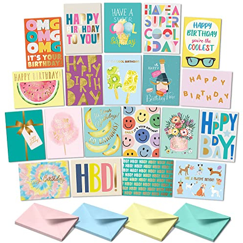 Sweetzer & Orange Happy Birthday Cards with Envelopes & Assortment Box. Variety Set of 20 Assorted Birthday Cards with Envelopes, Perfect Bulk Pack for Celebrations, Special Occasions, Friends