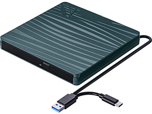 QDSYLQ Lector CD DVD Externo, Grabadora CD Externa con USB 3.0 y Type-C, Disquetera Externa USB CD/DVD-RW Drive, Lector de CD Externo para PC, Portatil, iMac, Macbook, Windows 11/10/8/XP/Linux/MacOS