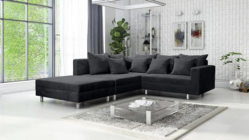 Kuechen-preisbombe Wohnlandschaft Sofa Couch Ecksofa Eckcouch Cordstoff Graphite + Hocker Minsk L