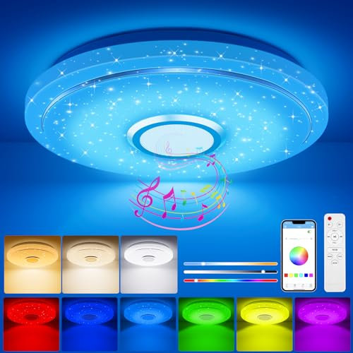 TOPPLEE Plafoniera LED Dimmerabile,30CM Lampada da Soffitto RGB Rotonda 3000K-6500K con Telecomando e Altoparlante Bluetooth per Camera da Letto,Soggiorno,Bagno,Sala da Pranzo,Corridoio