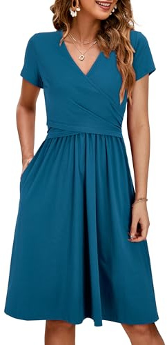 OUGES Summer Womens Maternity Dresses V-Neck Midi Sundress Nursing Dress Casual Floral Breastfeeding Dress with Pockets -XXL Dark Blue