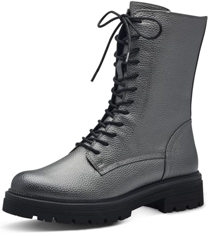 MARCO TOZZI Damen Stiefeletten zum Schnüren mit Blockabsatz mit Reißverschluss, Silber (Gun Metal), 38 EU