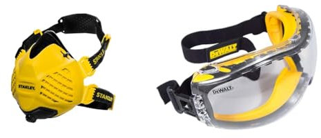 Stanley P3 Dust Mask, Reusable Respirator Mask with Face-Fit-Check Technology & DEWALT GOGGLE Concealer Clear Goggle DPG82-11D