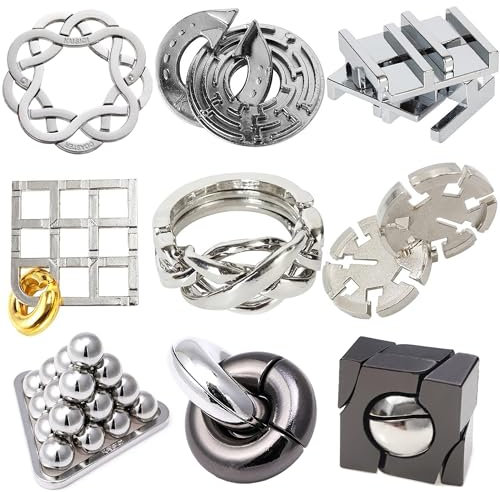 MINGZE 9 Stück Metall Knobelei IQ-Spiele Set, Knobelspiele für Erwachsene und Kinder Geduldspiele IQ-Spiele 3D Brain Teaser Puzzle Spiele Spielzeug Geschenk für Weihnachten Ostern Geburtstag