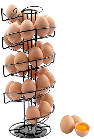 Iron Wire Storage Basket - 30 Capacity Egg Spin Dispenser Rack for Chicken Duck Quail (Black)