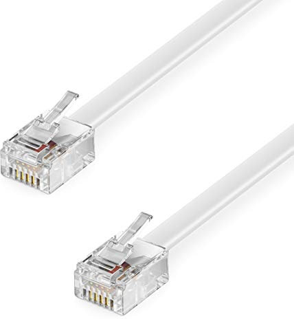 deleyCON 30m Câble Téléphonique RJ11 Câble Modulaire 99% Cuivre AWG 28 6P4C Câble Western RJ11-RJ11 Prise Câble Plat Prise Téléphonique Modem Routeur Fax ISDN DSL VDSL Internet Blanc