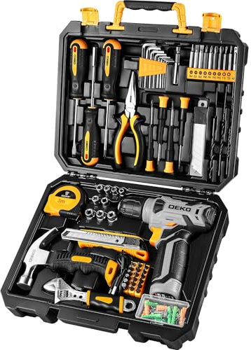 DEKOPRO Tool Set：Tool Kit with 8V Cordless Drill,Tool Box with Drill,Hand Drill Set for Men & Women,Home Tool Kits for House Repair,Handyman,DIY 126 Piece