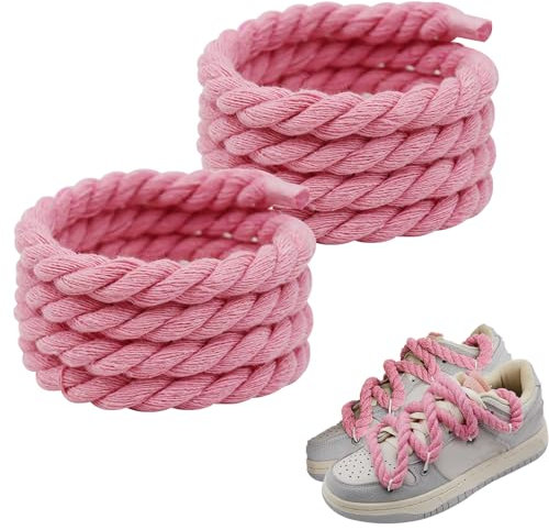 HANIUTTY 1 Pares Cordones Zapatillas, Cordones Redondos de 8 mm (150 cm) Cordones Anchos Cordones Gordos para Air Force 1 Big Rope Laces Torcidos de Algodón Cordones para Zapatillas