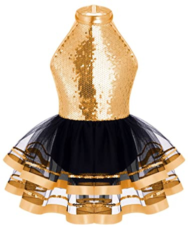 Kaerm Vestido de ballet para niños y niñas, traje de ballet con falda tutú, brillante, vestido de patinaje artístico, vestido de baile, carnaval, fiesta temática, disfraz de danza, amarillo champán,