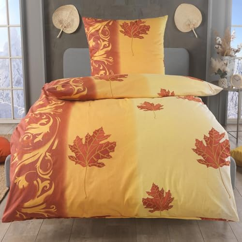 DreamHome 2 teilige kuschelige Baumwolle Soft Fein Biber Bettwäsche 155x220 + 80x80 Kissenbezug, warme Winter Bettbezug für Bettdecken Ahorn