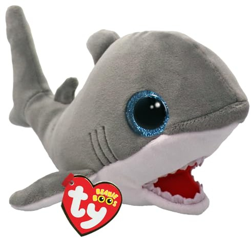 TY Beanie Boos - Finnegan lo Squalo con Occhi Azzurri Grandi e Glitter, il Peluche con gli Occhi Grandi Scintillanti - 15 cm - T37376