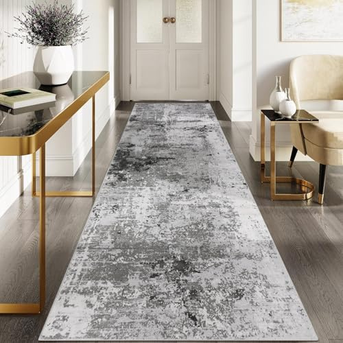 Cekene Mattlöpare för hallar halkfri grå 80 x 300 cm extra lång köksmatta tvättbar tunn hallmatta låg lugg golvmatta för entré badrum tvätt sovrum