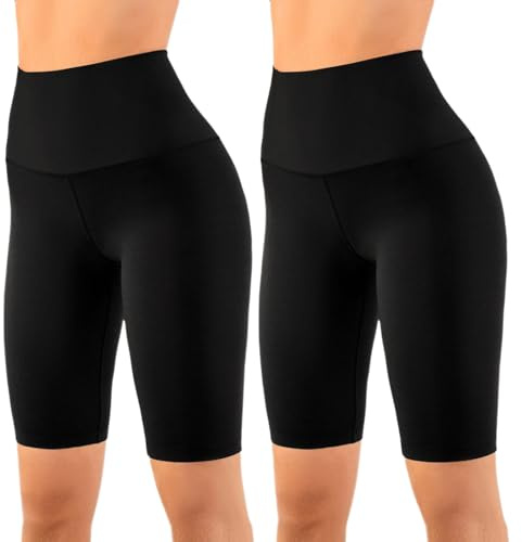 SAIIURV 2 Pack Yoga Shorts High Waisted Cycling Shorts Women, High Waist Soft Stretch Tights, for Gym Biker Running Yoga Black