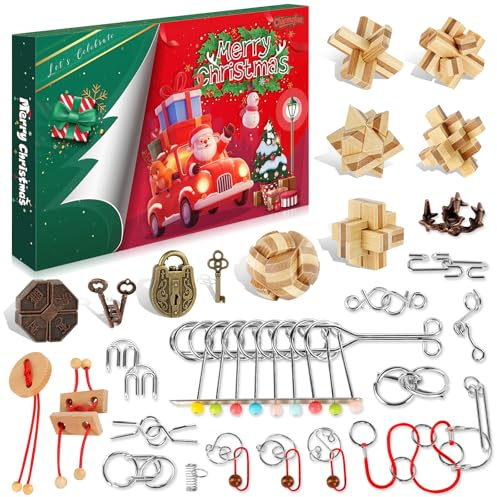 FORMIZON Calendario Avvento Rompicapo, Calendario dell'Avvento 2025 con Puzzle in Metallo e Legno 3D, Calendario Avvento Giochi, Giochi di Abilità Regali di Natale per Ragazzi Ragazze Adolescenti