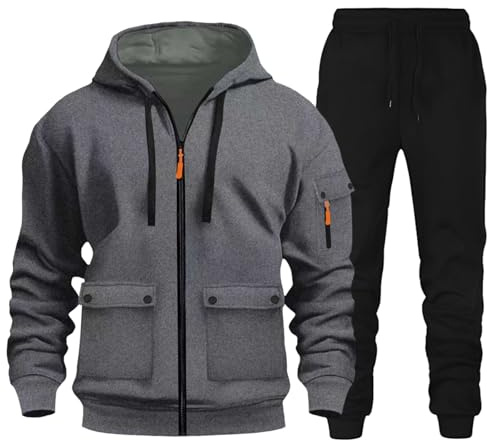Vhersily 2025 Chándal Completo para Hombre de Gimnasia Invernal Afelpado Conjunto Deportivo Sudadera con Capucha y Pantalón de Dos Piezas Set Tracksuit con Cremallera Traje Ropa Deportiva, para Otoño