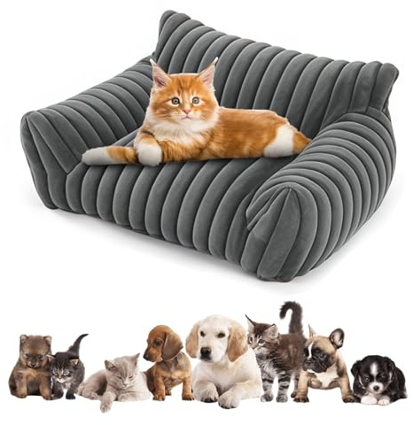 GOEDCH Hundebett Waschbar: Weiches Material Katzenbett, Gemütliches Hundesofa Waschbar mit Abnehmbarem, Orthopädisches Katzensofa, Hundekorb für Zuhause Kleine Hunde & Katzen (60×45×20cm/ Grau)