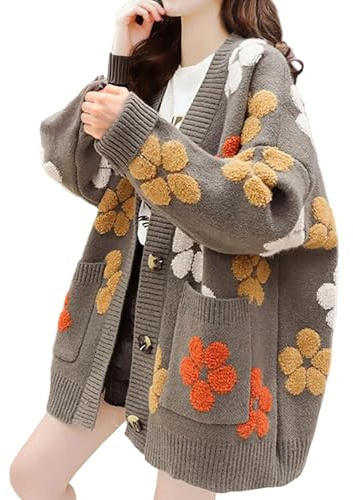Womens Girls Oversized Flowers Cardigans Soft Knit Cardigan Sweater Pockets Long Chunky Knit Design With Embroidery Details Perfect For Autumn And Winter Ladies Cardigan Cozy And Fashionable