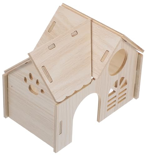 HIAKDOFT Cachette Refuge en Bois pour Hamster, Maison Nid D’Animaux, Cabane en Bois Naturelle, Taille Moyenne, pour Cage et Habitat Intérieur, Adaptée aux Hamsters et Petits Rongeurs,